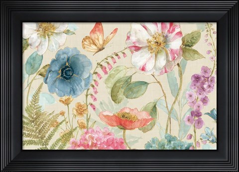 Framed Rainbow Seeds Flowers I Linen Print