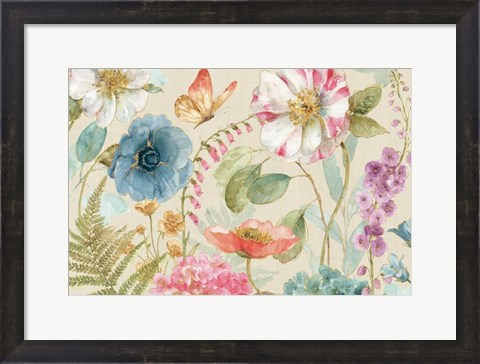 Framed Rainbow Seeds Flowers I Linen Print