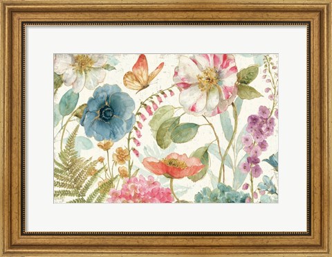 Framed Rainbow Seeds Flowers I on Wood Cream Print