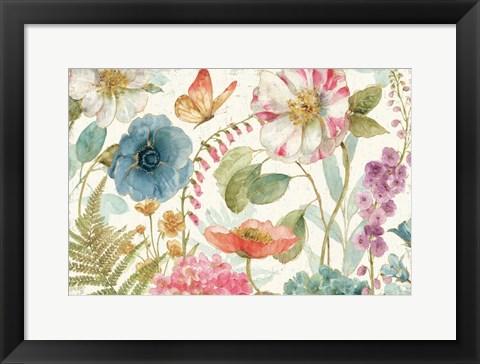 Framed Rainbow Seeds Flowers I on Wood Cream Print