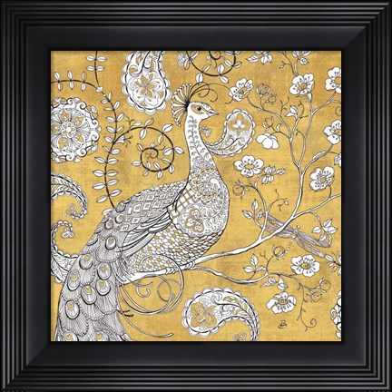 Framed Color my World Ornate Peacock I Gold Print