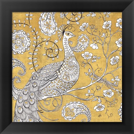 Framed Color my World Ornate Peacock I Gold Print