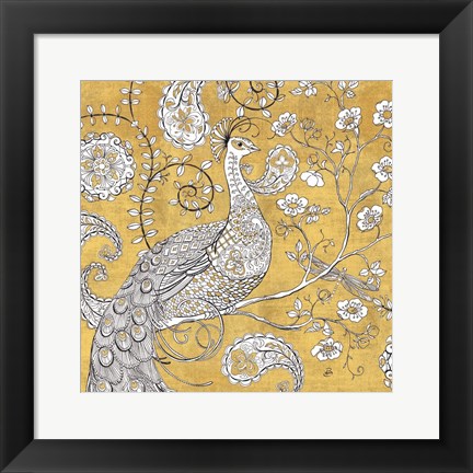 Framed Color my World Ornate Peacock I Gold Print