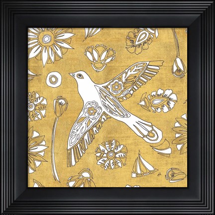 Framed Color my World Nordic Woodcut I Gold Print