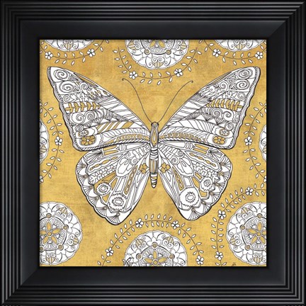 Framed Color my World Butterfly I Gold Print