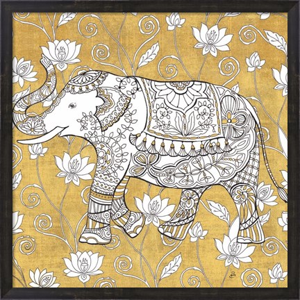 Framed Color my World Elephant II Gold Print