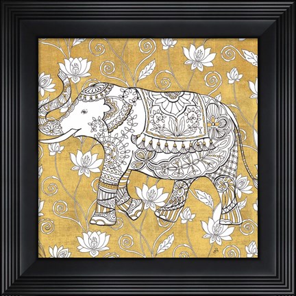Framed Color my World Elephant II Gold Print