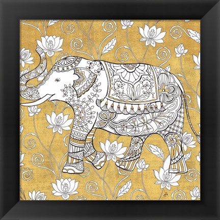 Framed Color my World Elephant II Gold Print