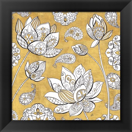 Framed Color My World Lotus I Gold Print