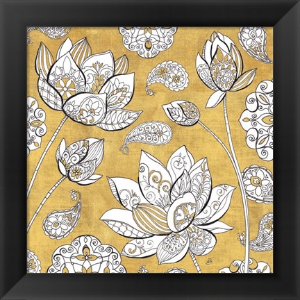 Framed Color My World Lotus I Gold Print
