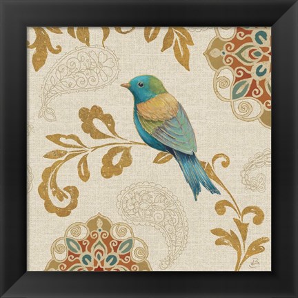 Framed Bird Rainbow Blue and Yellow Print