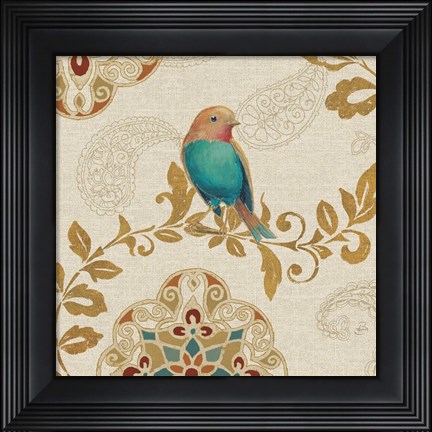 Framed Bird Rainbow Teal Print