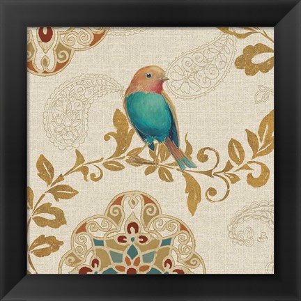 Framed Bird Rainbow Teal Print