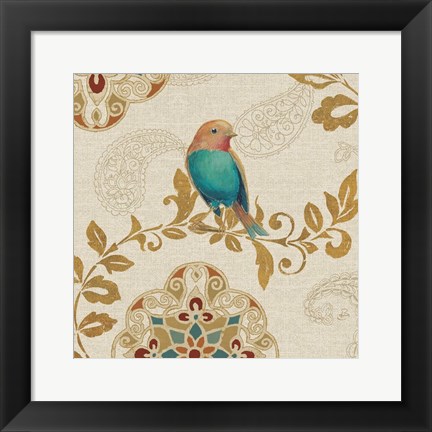 Framed Bird Rainbow Teal Print