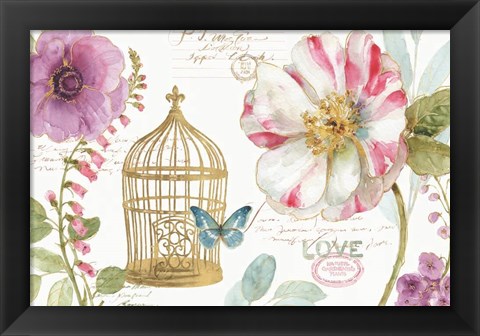 Framed Rainbow Seeds Floral Birdcage I Print