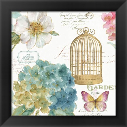 Framed Rainbow Seeds Floral Birdcage III Print