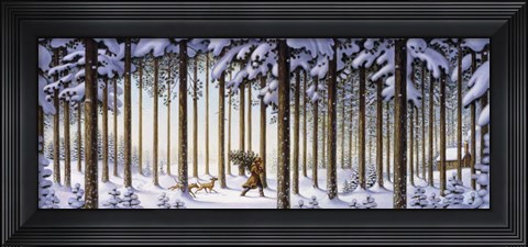 Framed Winter Scene Man With Tree Print