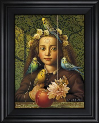 Framed Girl With Parakeets Print