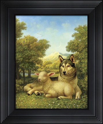 Framed Wolf Lies Down With The Lamb Print