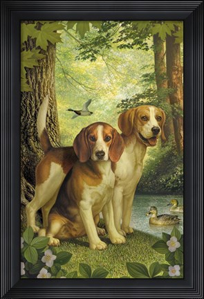 Framed Beagles And Duck Print