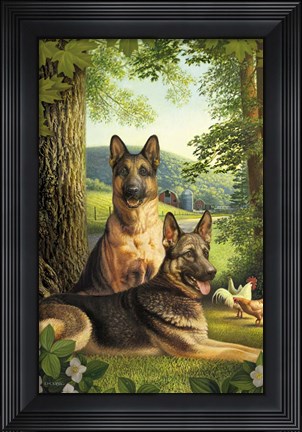 Framed German Shepards/Chicken Print