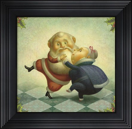 Framed Dancing Santa and Mrs. Print