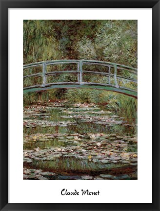 Framed Waterlily Pond, Japanese Bridge Print