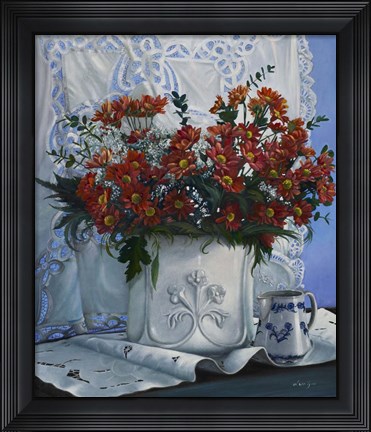 Framed Vaso Bianco con Daliette Amaranto Print