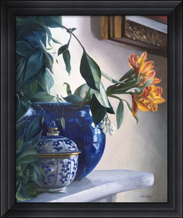 Framed Vaso Blu e Fiore Arancione Print