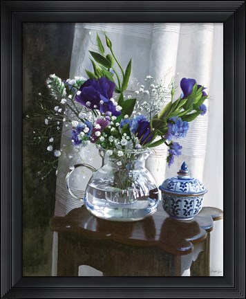 Framed Fiori Blu e Sgabello Print