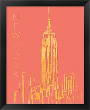 Framed New York on Coral Print