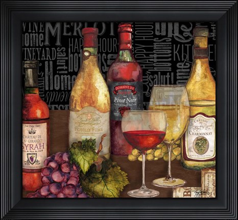 Framed Wine Still Life on Black Print