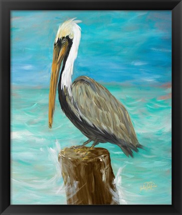 Framed Single Pelican on Post Print