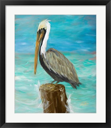 Framed Single Pelican on Post Print