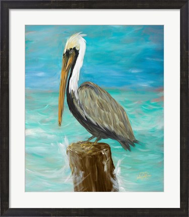 Framed Single Pelican on Post Print