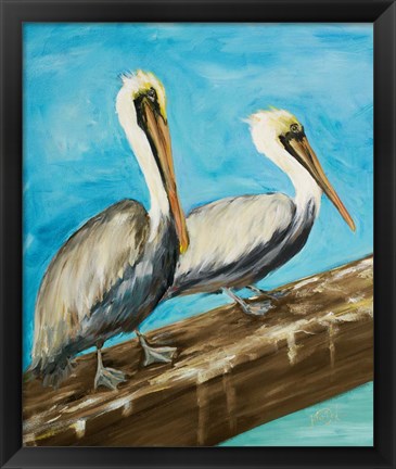 Framed Two Pelicans on Dock Rail Print