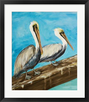 Framed Two Pelicans on Dock Rail Print