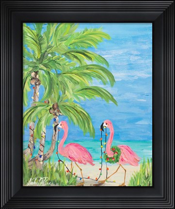 Framed Flamingo Christmas II Print