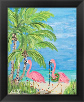 Framed Flamingo Christmas II Print