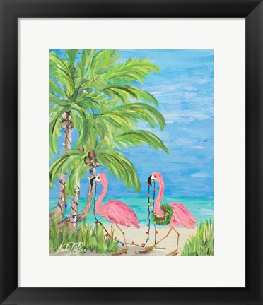 Framed Flamingo Christmas II Print