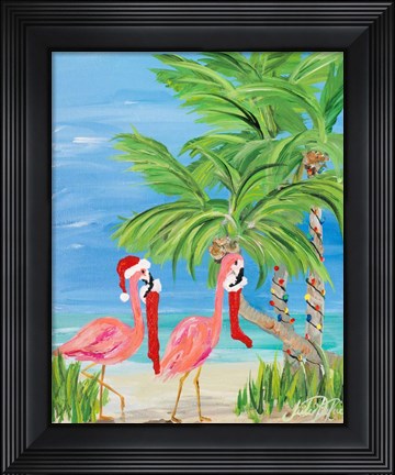Framed Flamingo Christmas I Print