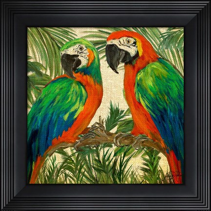 Framed Island Birds Square on Burlap I Print