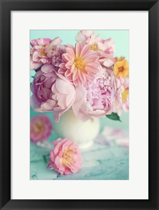 Framed Peonies On Teal Print