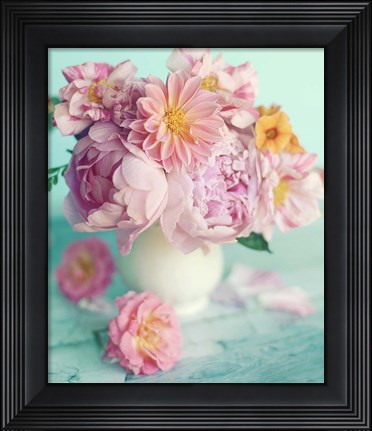 Framed Peonies On Teal Print