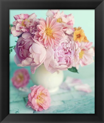 Framed Peonies On Teal Print