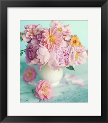 Framed Peonies On Teal Print