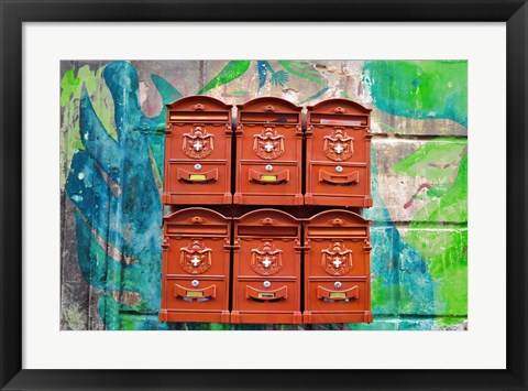 Framed City Mail Boxes Print