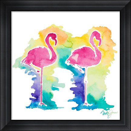 Framed Sunset Flamingo Square I Print