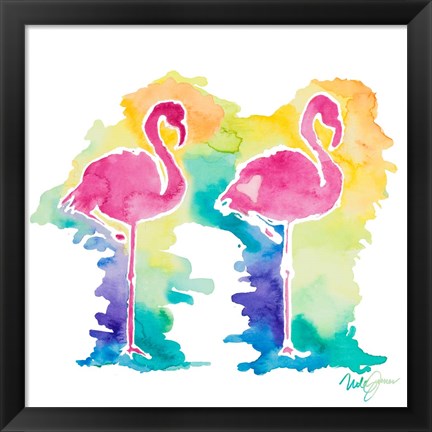 Framed Sunset Flamingo Square I Print