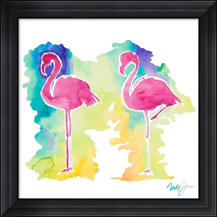 Framed Sunset Flamingo Square II Print
